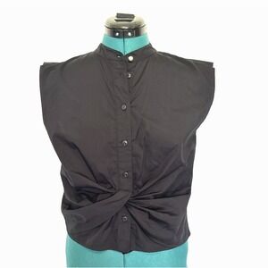 NWT JASON WU Black Button Up Cotton Cropped Twist Front‎ Sleeveless Top Sz Small